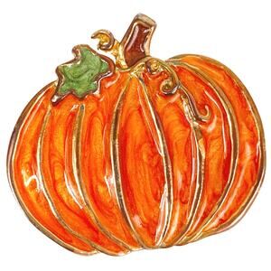 Vintage 90s Enamel Pumpkin Brooch Signed TC Halloween Thanksgiving Fall Jewelry